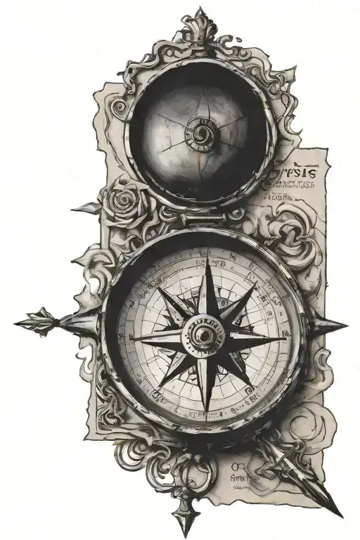 Compass On Top Of Antique Paper With Burnt Edges And 5 Birthdays
