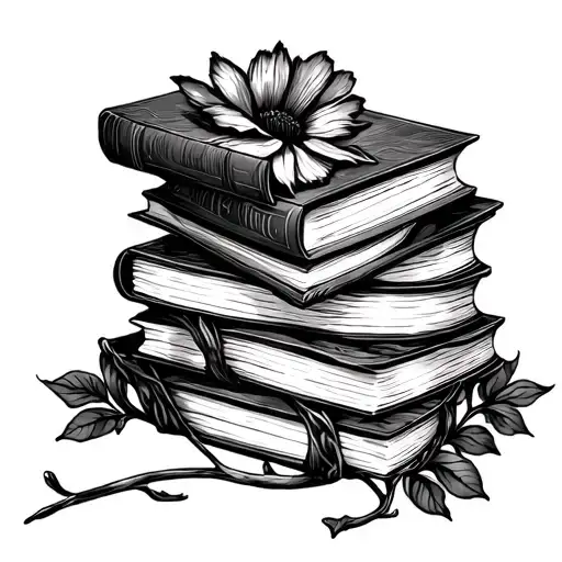 Book Pile Floral Miminalist Line