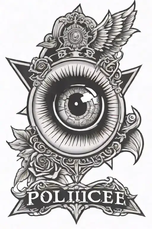 Police Tattoo Featuring Eye Looking