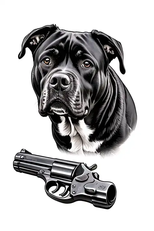 Rotweiler Dog With Gun Barrels