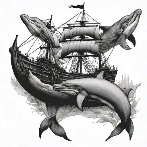 Underwater Pirate Ship With 5 Dolphins