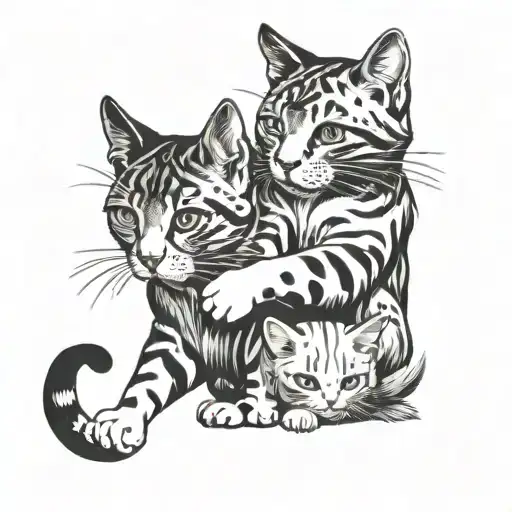 Cat Protecting A Cat Playing