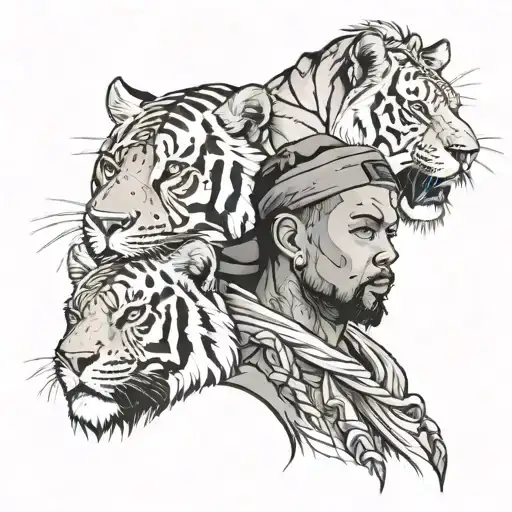 A Rapper With A Lion And Tiger On Each Shoulder