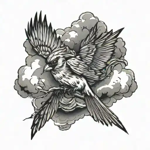 Cardinal Flying Under Storm Clouds