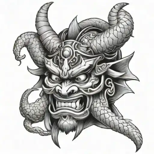 Samurai Oni Mask And Snake