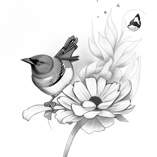 Oriole Bird With Cosmo Flower In Background