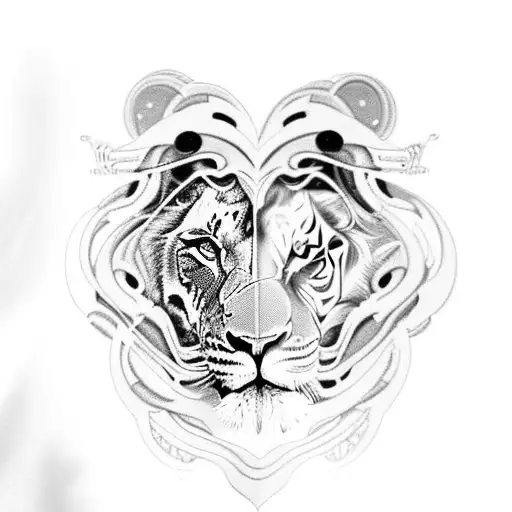 Lion And Tiger Fighting In A Futuristic Mechanical Style Representing The Duality Of Gemini