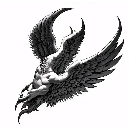 Gaurdian Angel Wings Spread Wide Across Shoulder Blades Upper Back Medievil Style