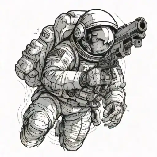 Astronaut In Space With Pistol Pointing On Him Like He