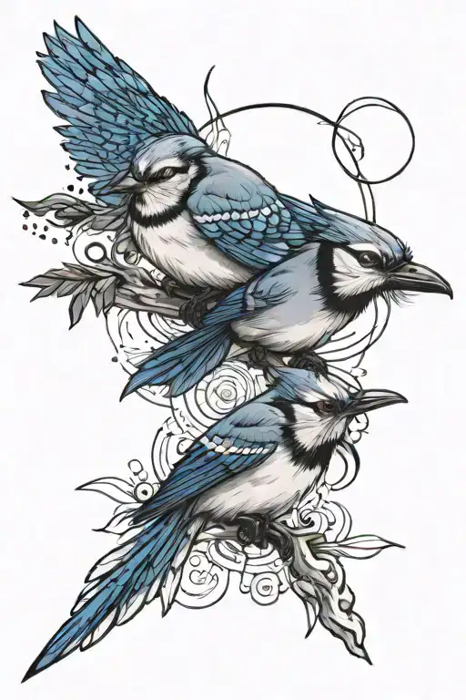 3 Foot Prints In A Line With A Blue Jay And A Sun In The Background