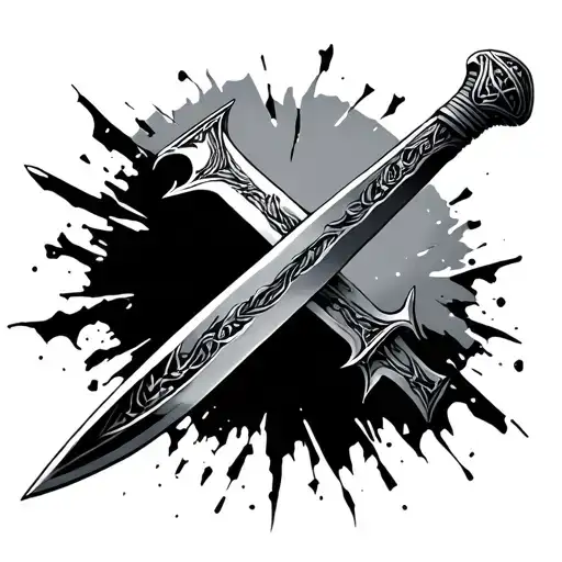 Upside Down Sword With The Blade Breaking And Fragemnting Off