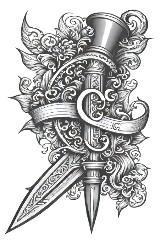 Dagger With The Initials C M Letter