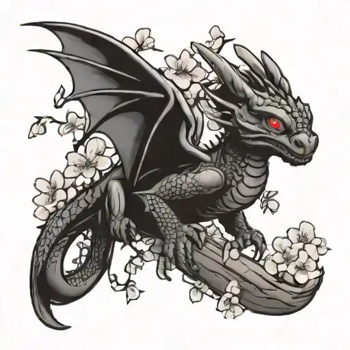 Small Toothless Dragon Flying Through Cherry Blossom Branches