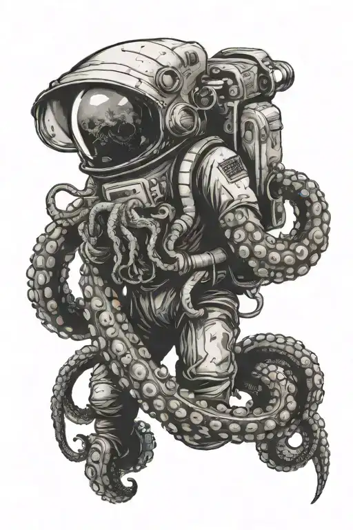 Dead Astronaut With An Octopus Wrapping Its Tentacles