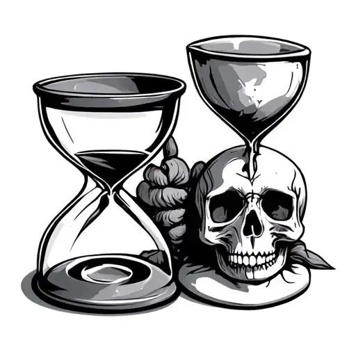 Hour Glass And Skull In The Background