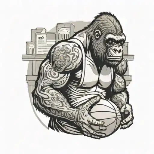A Gorilla Wearing A Basketball Jersey With A Cash Register Tattooed On Its Chest