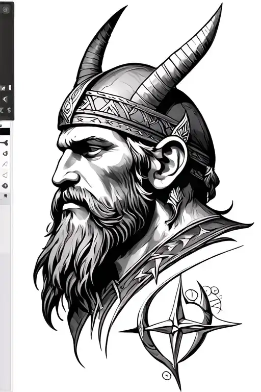 Viking Head With Viking Compass And Rune Of Eternal Love