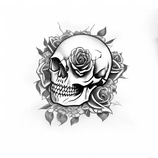 Skull Head With Roses