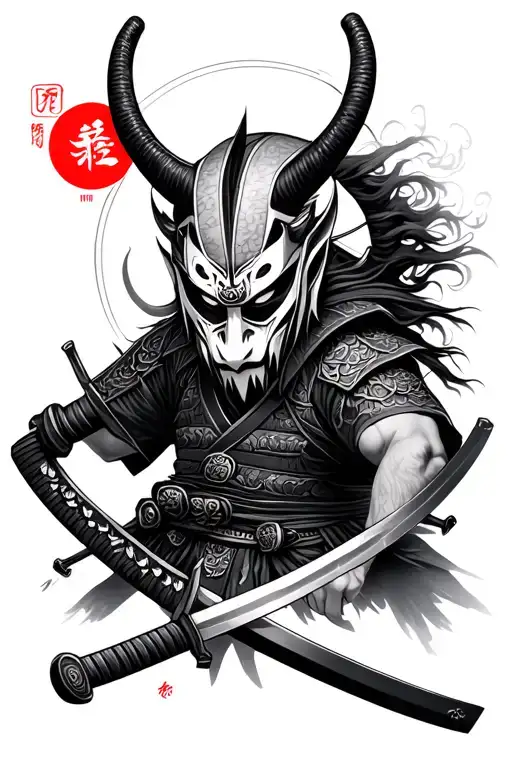 Katana Samurai With Oni Mask