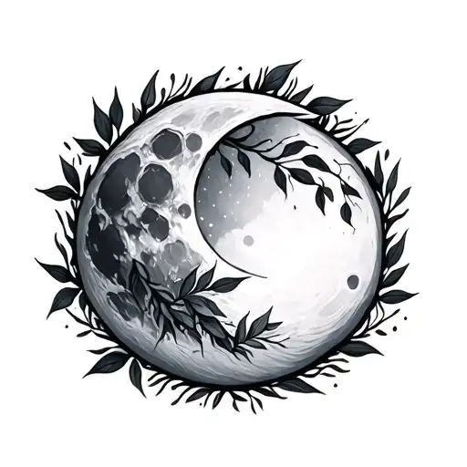 Moon And Leaves Growing