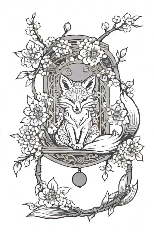 Fox Omamori Charms Sakura Branch Surrounded