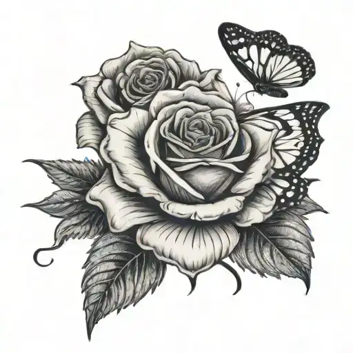Rose With Butterfly In The Middle