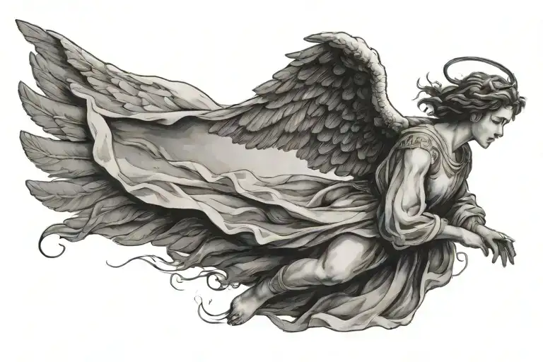 Angel Flying Down From The Heavens Landing On The Ground