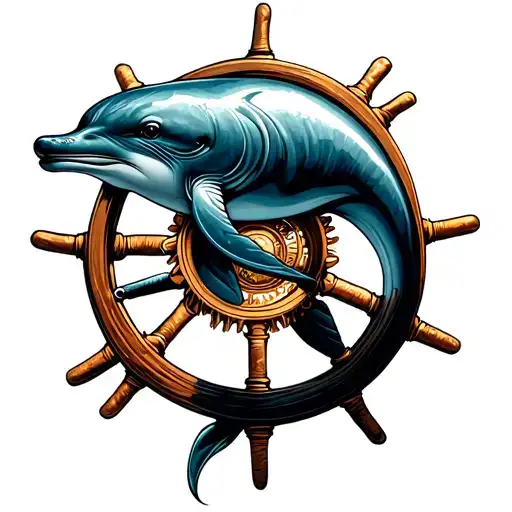 Dolphin And Ship Wheel