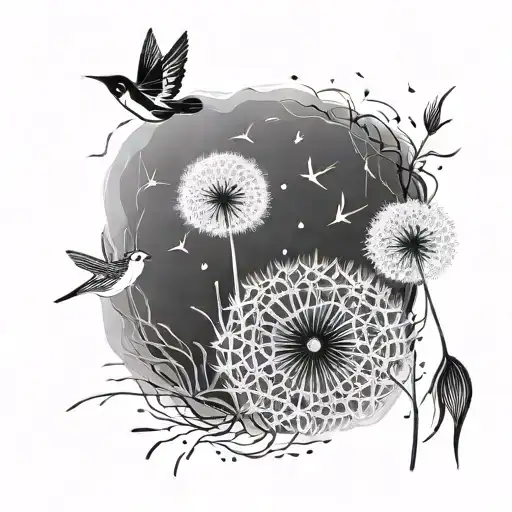 Minimal Dandelion Flower To Starling Birds