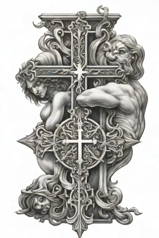 Religious Scene Featuring Cross