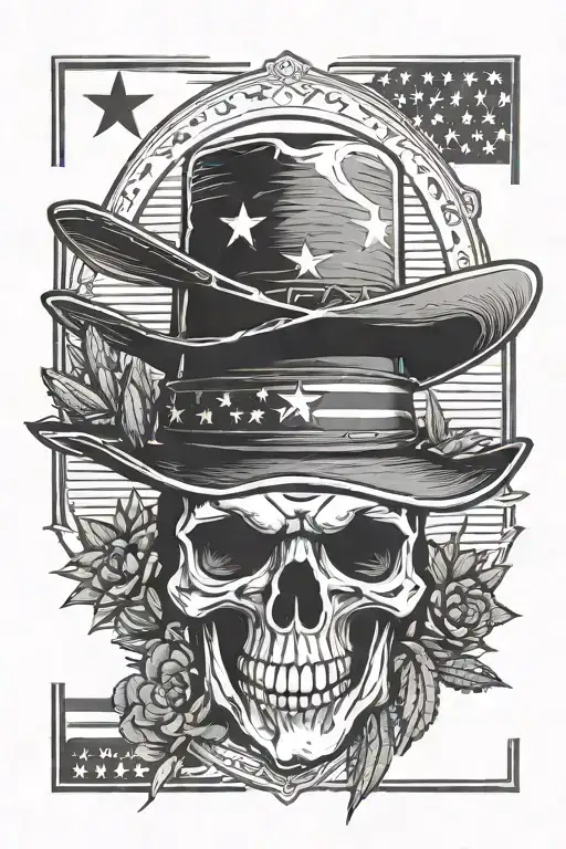 Western Cowboy American Flag Outlaw Skull Texas Desert Cactus Cowboy Hat Cross