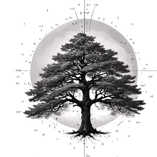 Tree With Formules Of Mathematics Dark Night Forest