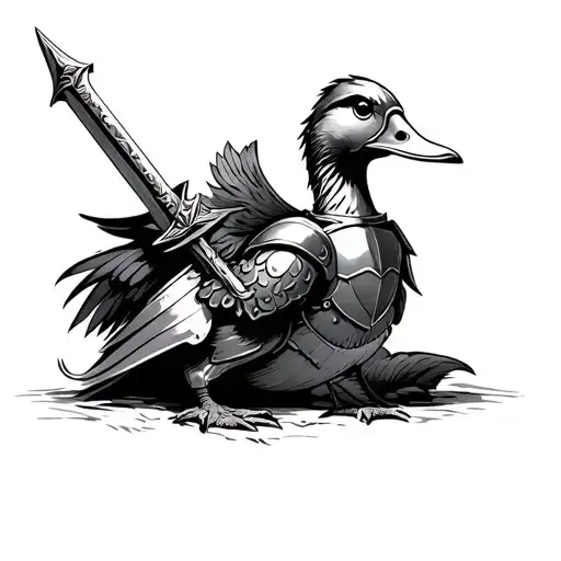 Duck In Armor Knight Holding A Sword