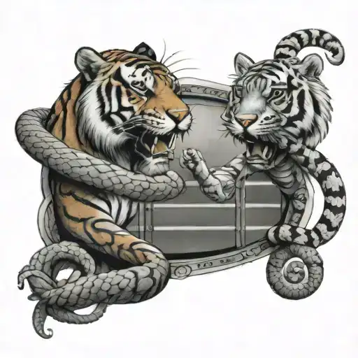 A Boxing Ring With A Snake And Tiger Facing Off In The Center