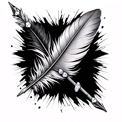 Single Arrow With Beautiful Feathers And Diamonds