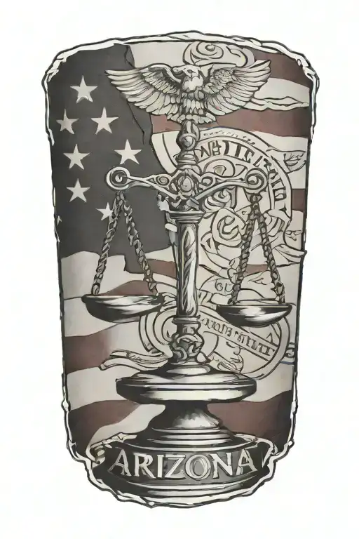 Justice Scales And Arizona Flag