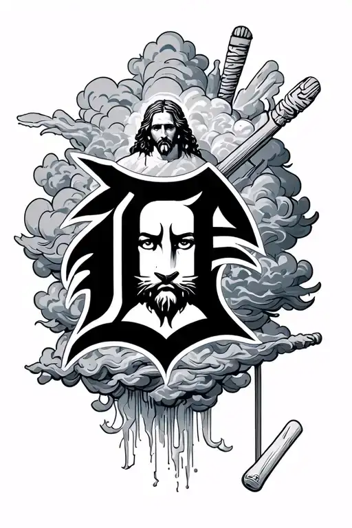 Detroit Tigers Logo With Clouds Surrounding Jesus Stripped