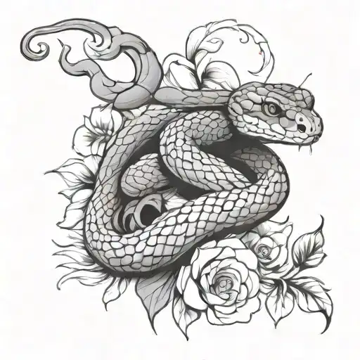 Snake And Petals Wrapped Around Hand