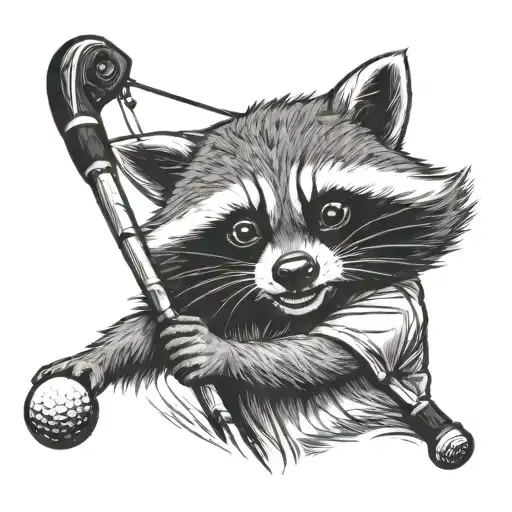 A Raccoon Swinging A Golf Club