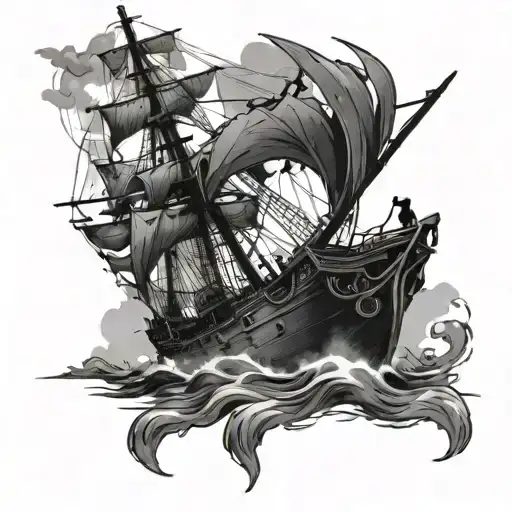 Pirate Ship Sailing Through The Wreckage Of Other Pirate Ships