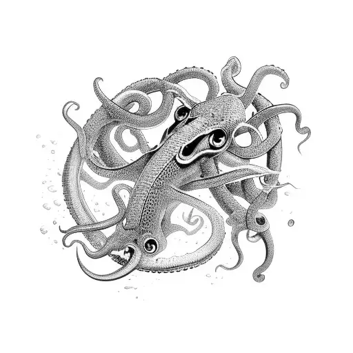 Squid Fighting Sea Snake