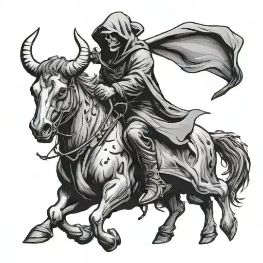 Grim Reaper Riding A Bull
