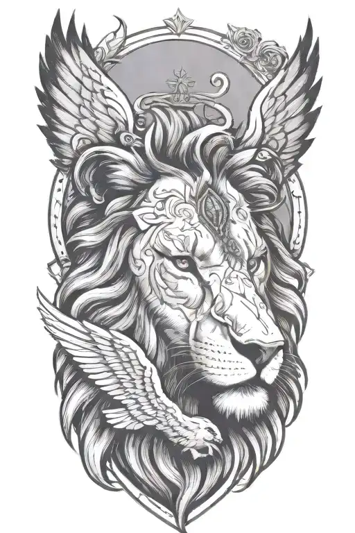 Lion Head With Angles Flying Over The Lion Head With A Bible Verse That Shows Love And Loyalty