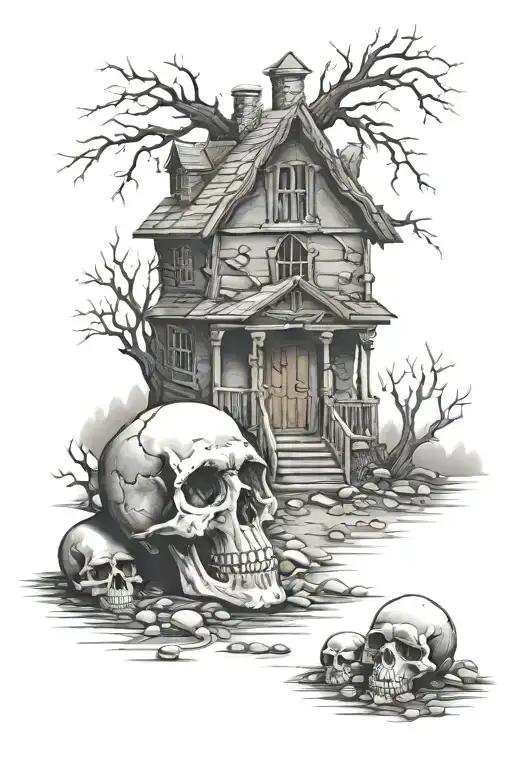 Haunted House Graveyard With A Skull And Thumbstones