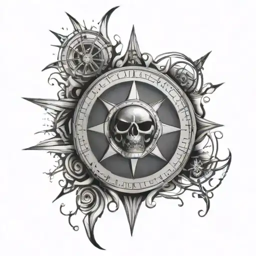 Skull Eye Compass Rose Surrounded