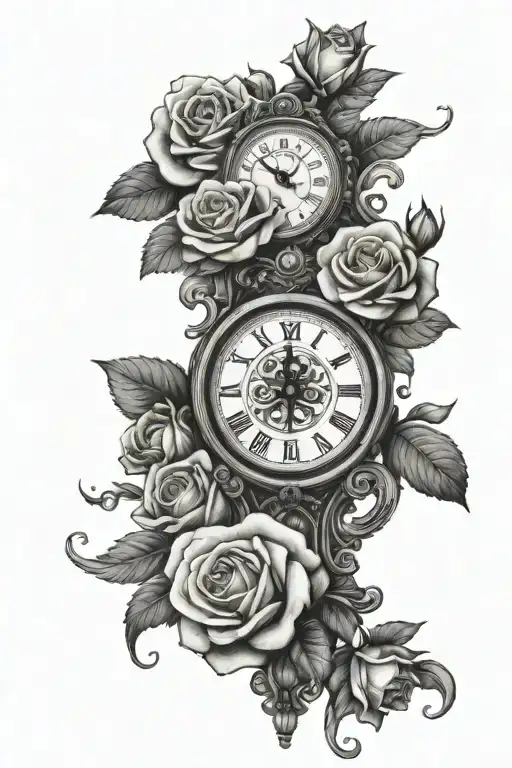 Roman Clock Surrounded By Roses