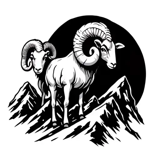 3 Cartoon Rams On A Mountain Range