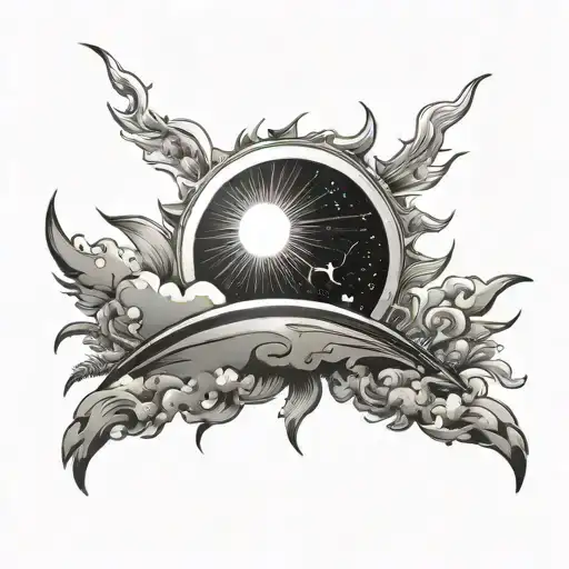 Solar Eclipse White Center Surrounded By Sun Ray