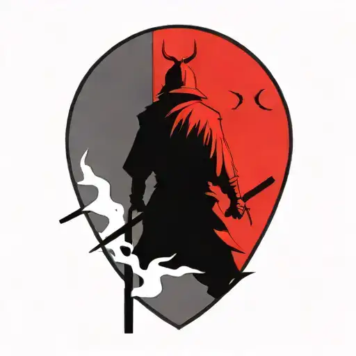 Samurai In Full Armor Ready For War With 2 Children Holding His Arm Begging Him Not To Leave