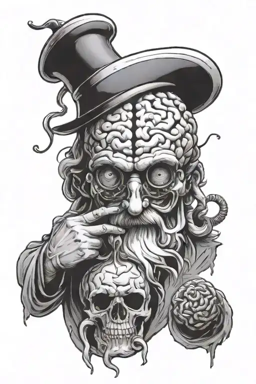 Santa Barbara Holding A Brain And A Heart With Mineshaft In The Background